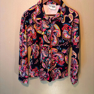 Savanna Jane Muti-Color Paisley Print Corduroy Button Down Shirt/Shacket, Large